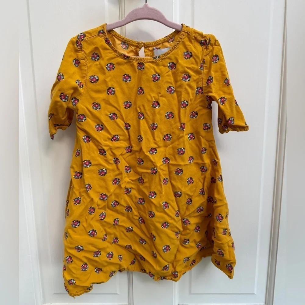 Old Navy 4T Girls Yellow Fall Floral 3/4 Sleeve Dress
